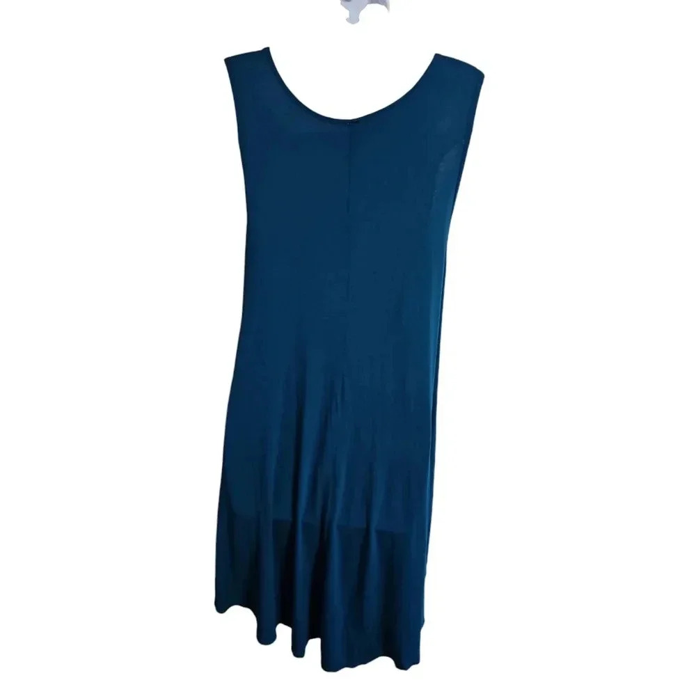 Alexander + David Women Large Swing Dress Aqua Viscose Solid Tunic Pristine Boho - Picture 4 of 8